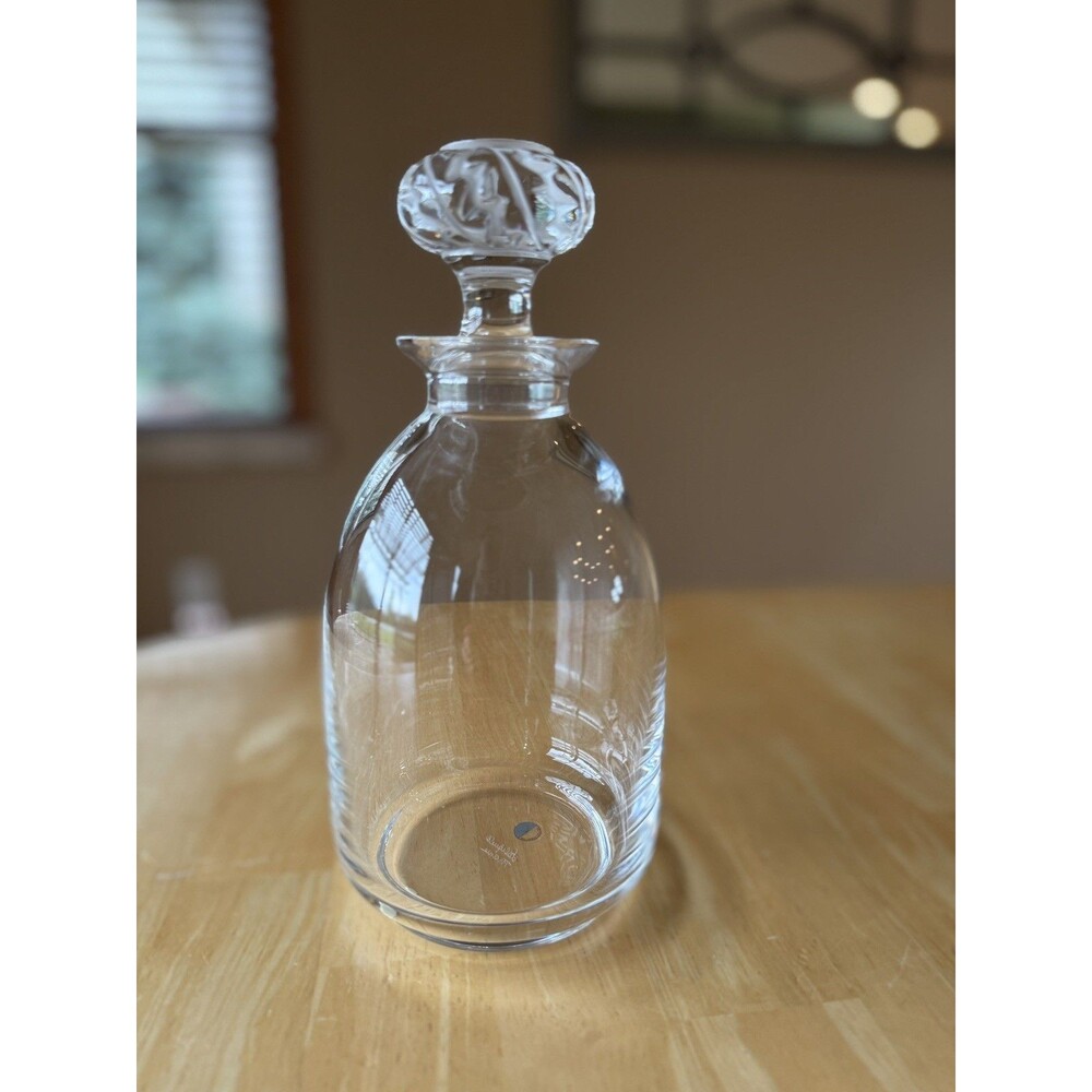 Lalique France Saint Hubert Crystal Decanter Oak Leaf Stopper Signed 9.25"H MINT